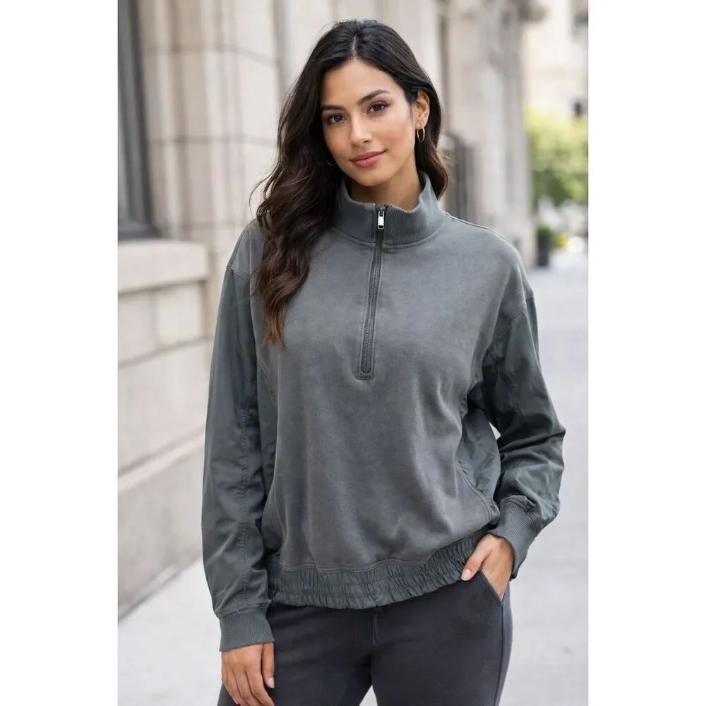 Athleta Triumph Hybrid Half Zip Sweatshirt Bali Green Oversized Small Athleisure